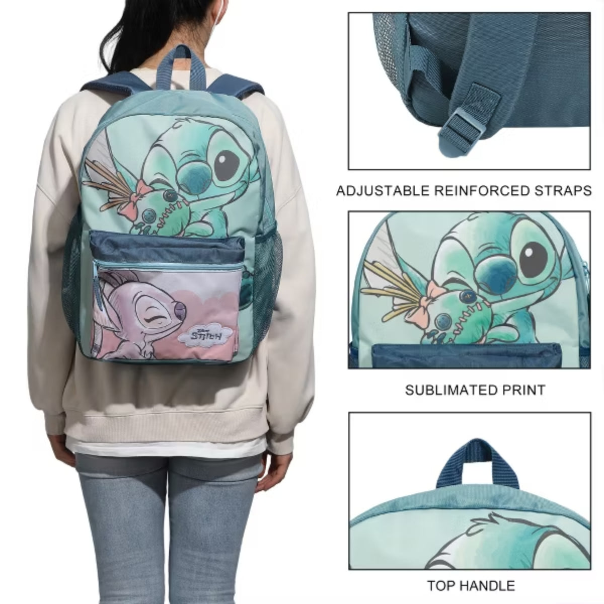 Bioworld Disney Stitch & Angel 16" Backpack - Blue