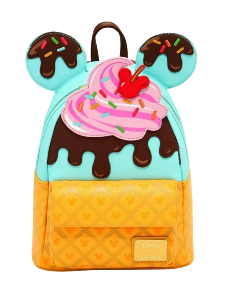Loungefly Disney Mickey and Minnie Sweets Ice Cream Mini Backpack– Curacao