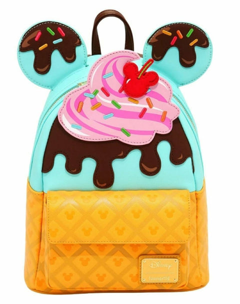 Loungefly Disney Mickey and Minnie Sweets Ice Cream Mini Backpack - Curacao