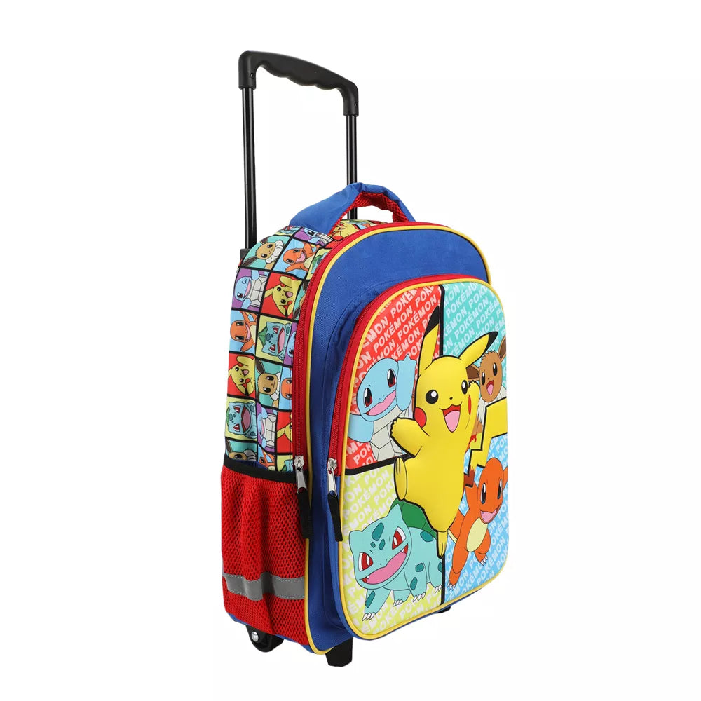 Pokemon 16" Pikachu And Favorite Characters Youth Trolley Backpack with Rolling Wheels