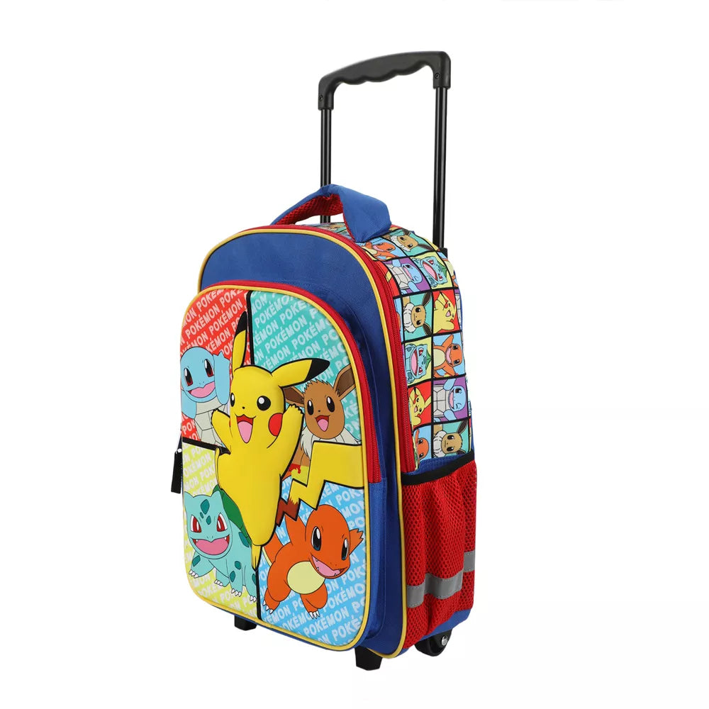 Pokemon 16" Pikachu And Favorite Characters Youth Trolley Backpack with Rolling Wheels