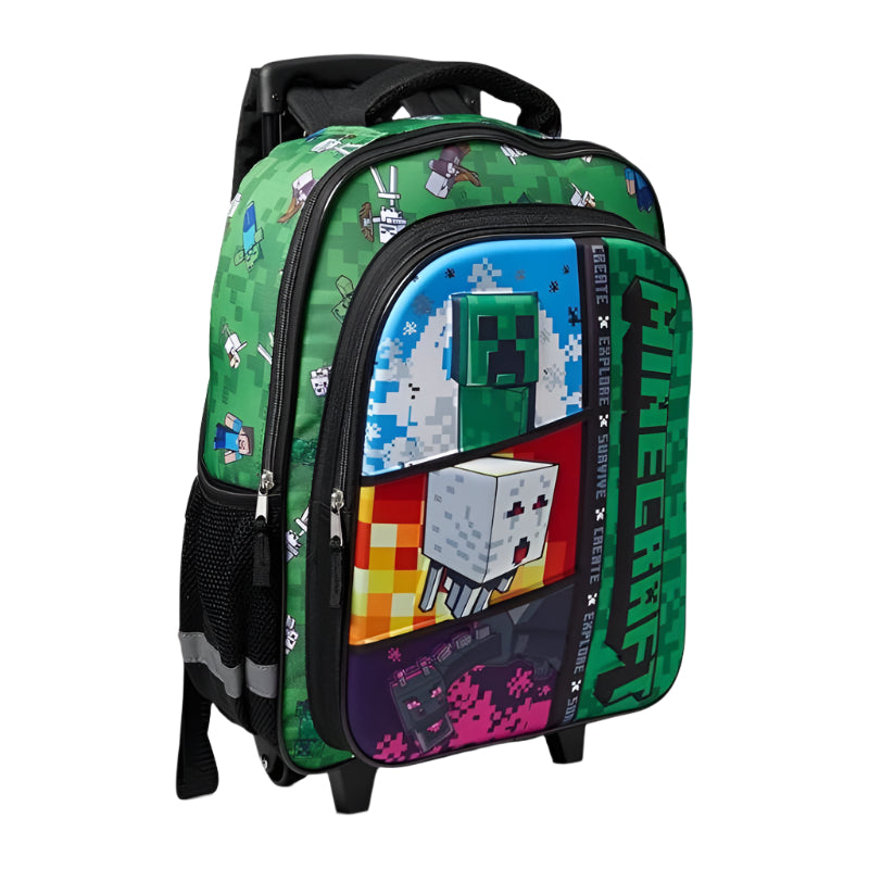Bioworld Minecraft 16" Rolling Backpack with Handle - Green