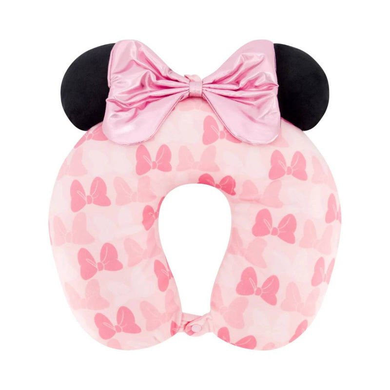Bundle: Ful Disney Mickey Minnie 2 Piece Rolling Suitcase - Rose Gold + Minnie Mouse 3D Ears and Bow Travel Pillow - Pink