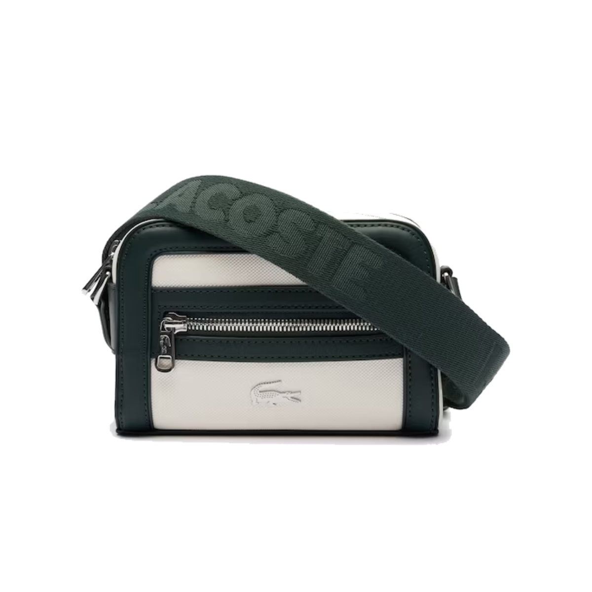 Lacoste Women's Small Nilly Petit Pique Reporter Crossbody Bag with Adjustable Strap - White/Green