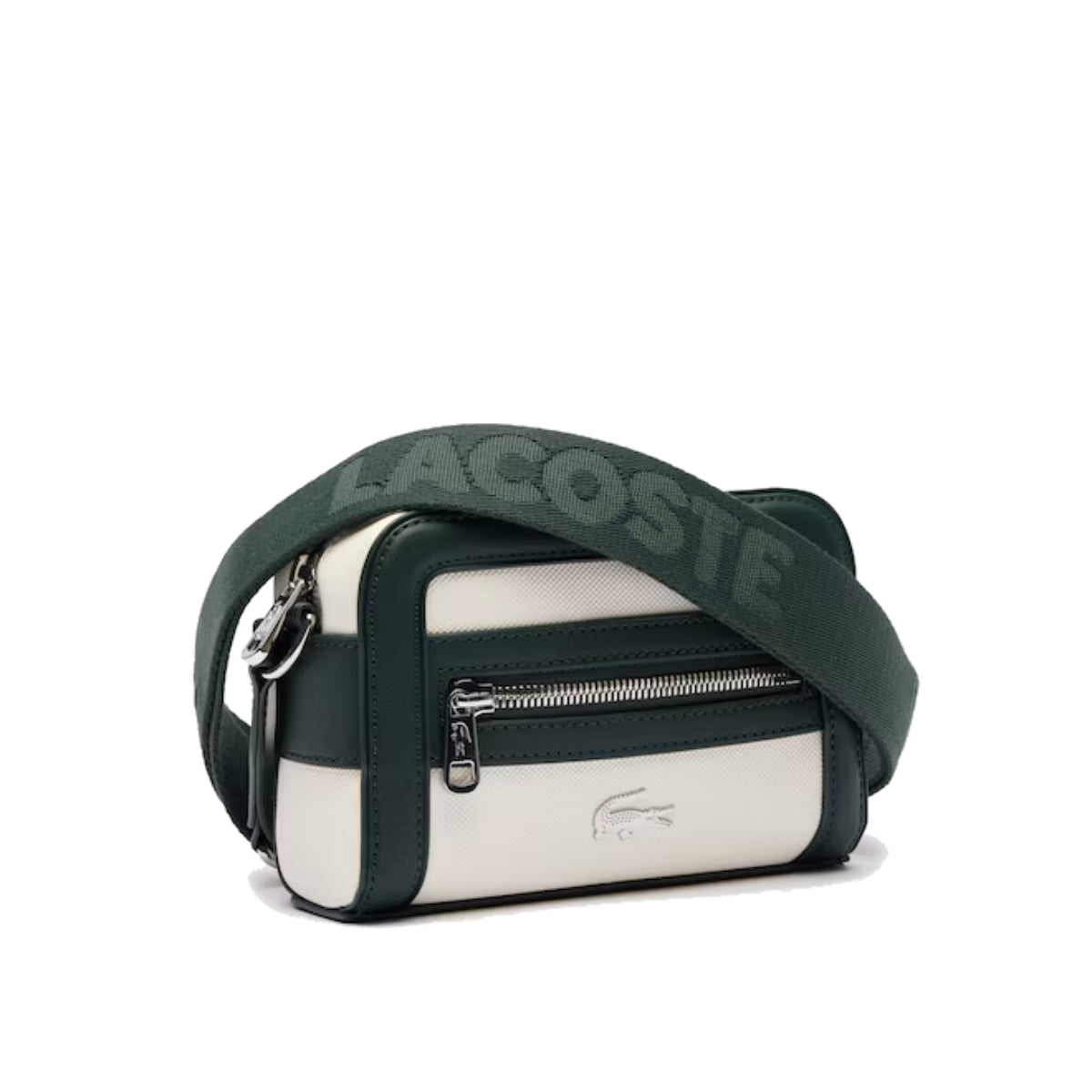 Lacoste Women's Small Nilly Petit Pique Reporter Crossbody Bag with Adjustable Strap - White/Green