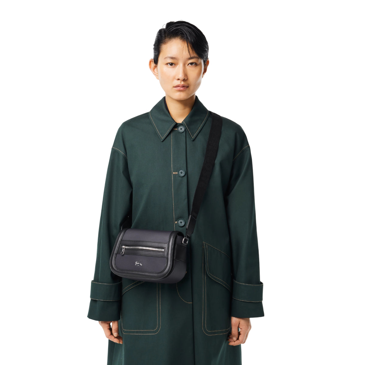 Lacoste Nilly Petit Women's Piqué Flap Close Bag with Handy Pockets - Blue/Black