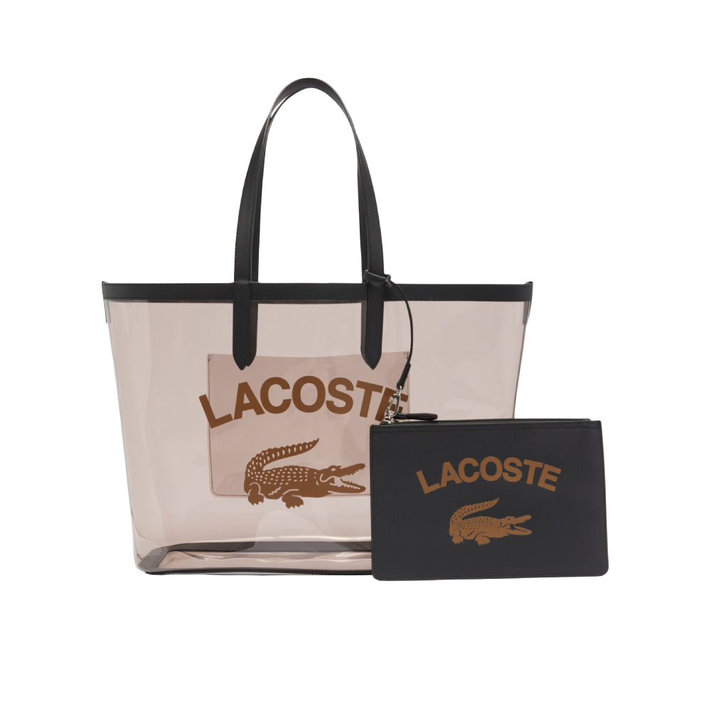 Lacoste Large Anna Transparent Grained Tote Bag - Beige/Black