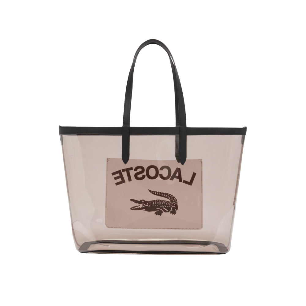 Lacoste Large Anna Transparent Grained Tote Bag - Beige/Black