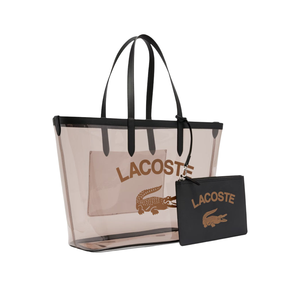 Lacoste Large Anna Transparent Grained Tote Bag - Beige/Black