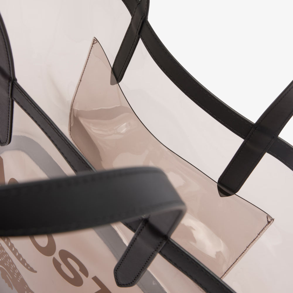 Lacoste Large Anna Transparent Grained Tote Bag - Beige/Black