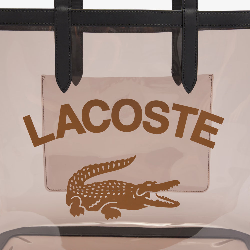 Lacoste Large Anna Transparent Grained Tote Bag - Beige/Black