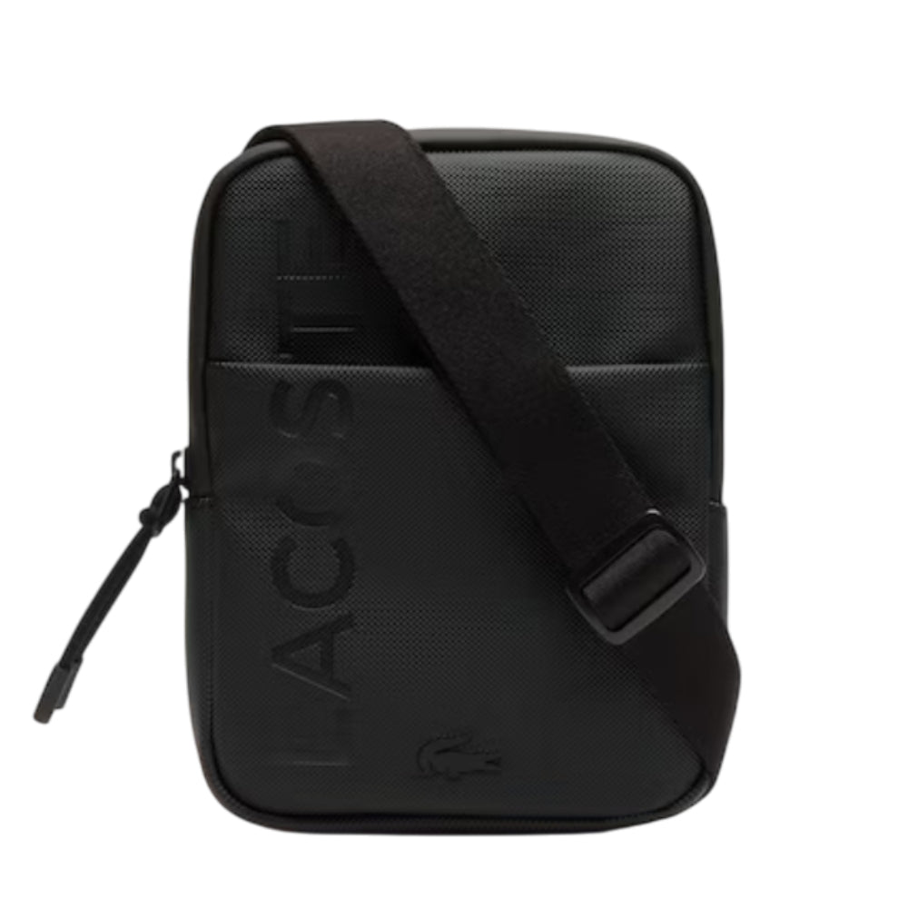 Lacoste Men's L.12.12 Branded Zippered Small Flat Bag - Black