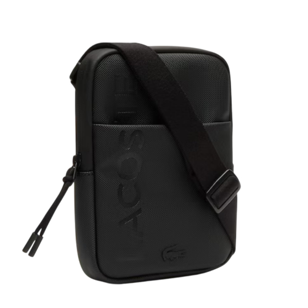 Lacoste Men's L.12.12 Branded Zippered Small Flat Bag - Black