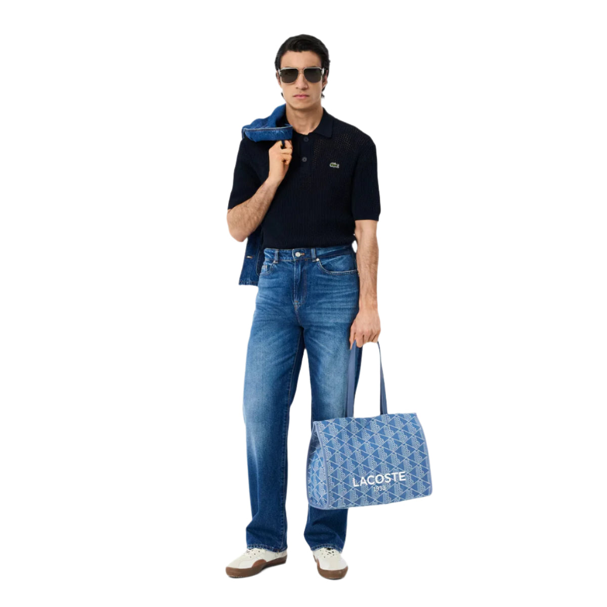 Lacoste Unisex Mono Jacquard Heritage Tote Bag with Adjustable Strap - Blue