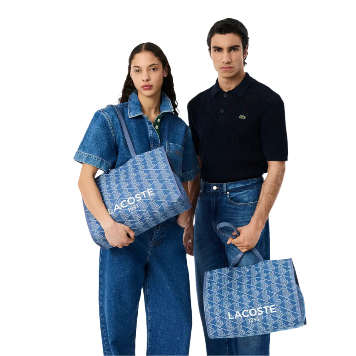 Lacoste Unisex Mono Jacquard Heritage Tote Bag with Adjustable Strap - Blue