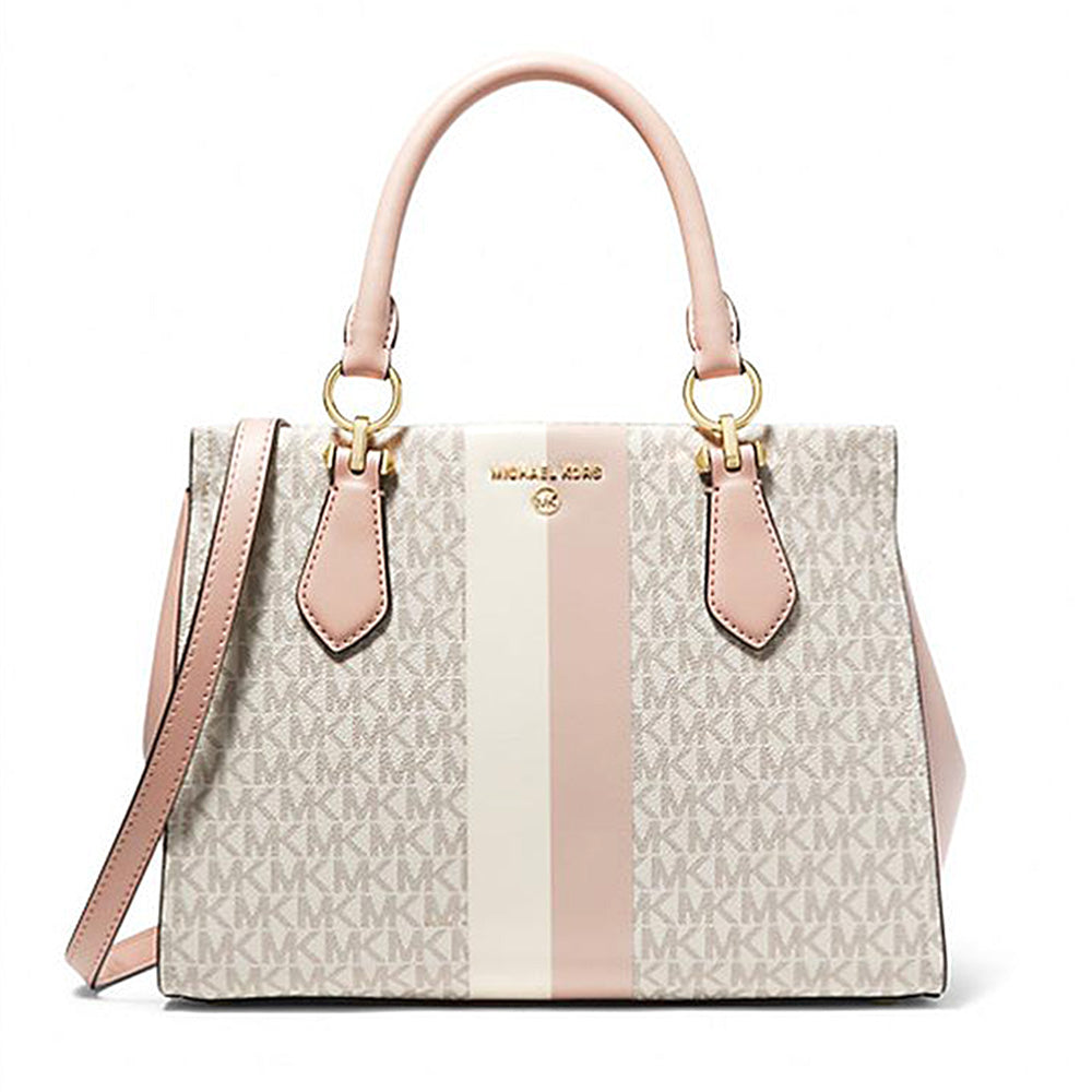 Michael Kors Marilyn Medium Logo Stripe Satchel Bag - Beige
