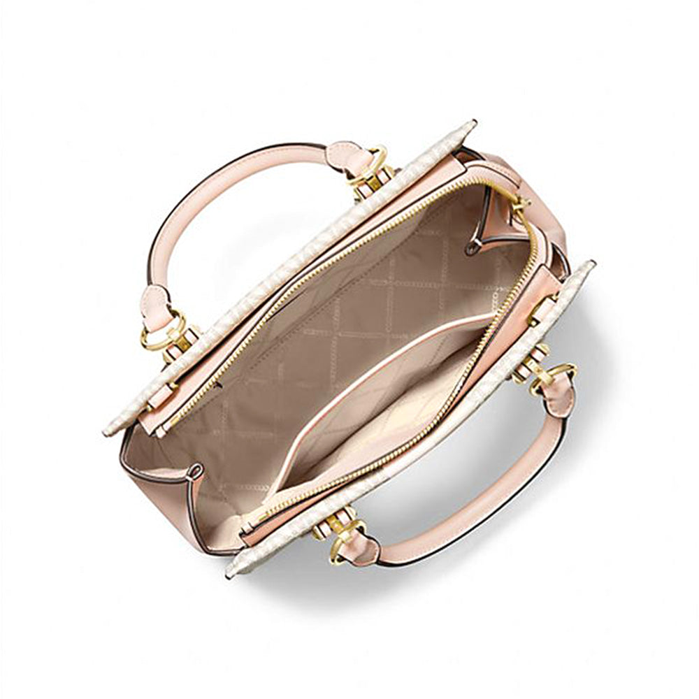 Michael Kors Marilyn Medium Logo Stripe Satchel Bag - Beige