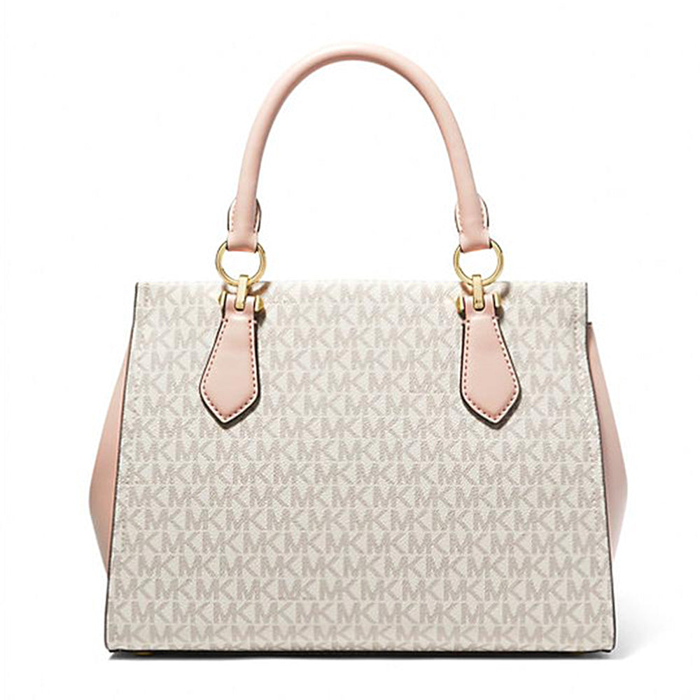 Michael Kors Marilyn Medium Logo Stripe Satchel Bag - Beige