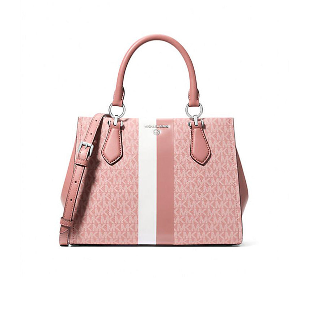 Michael Kors Marilyn Medium Signature Logo Stripe Satchel Bag - Pink