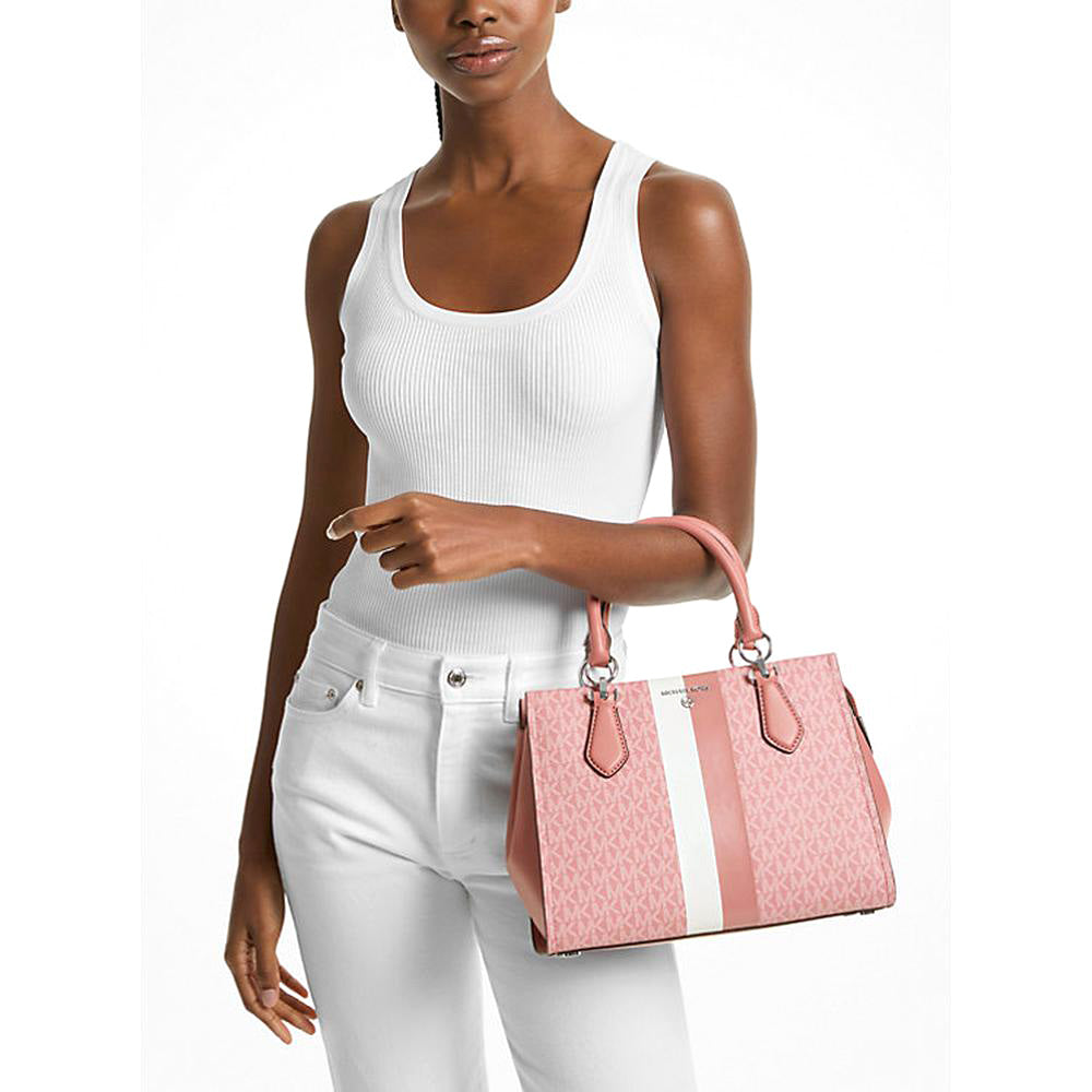 Michael Kors Marilyn Medium Signature Logo Stripe Satchel Bag - Pink