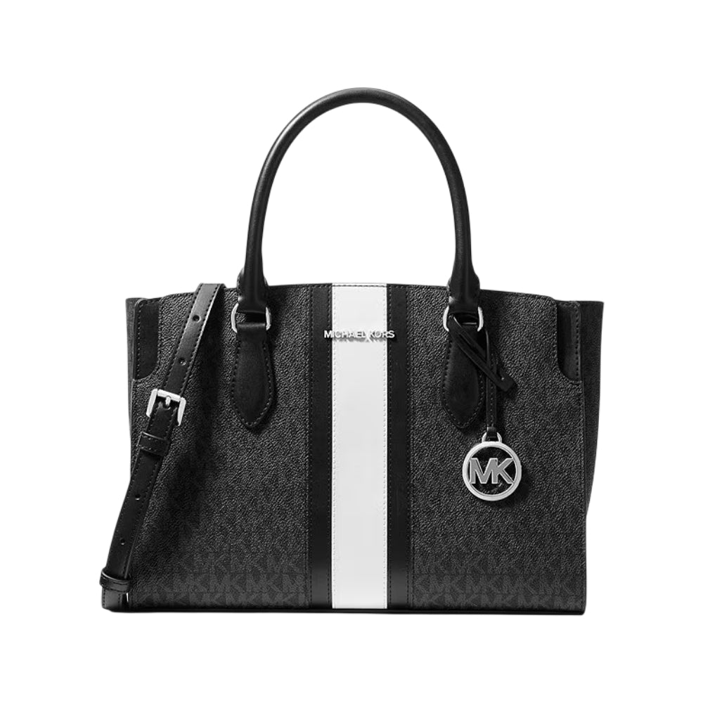 Michael Kors Women's Becca Medium Signature Logo Stripe Satchel Bag