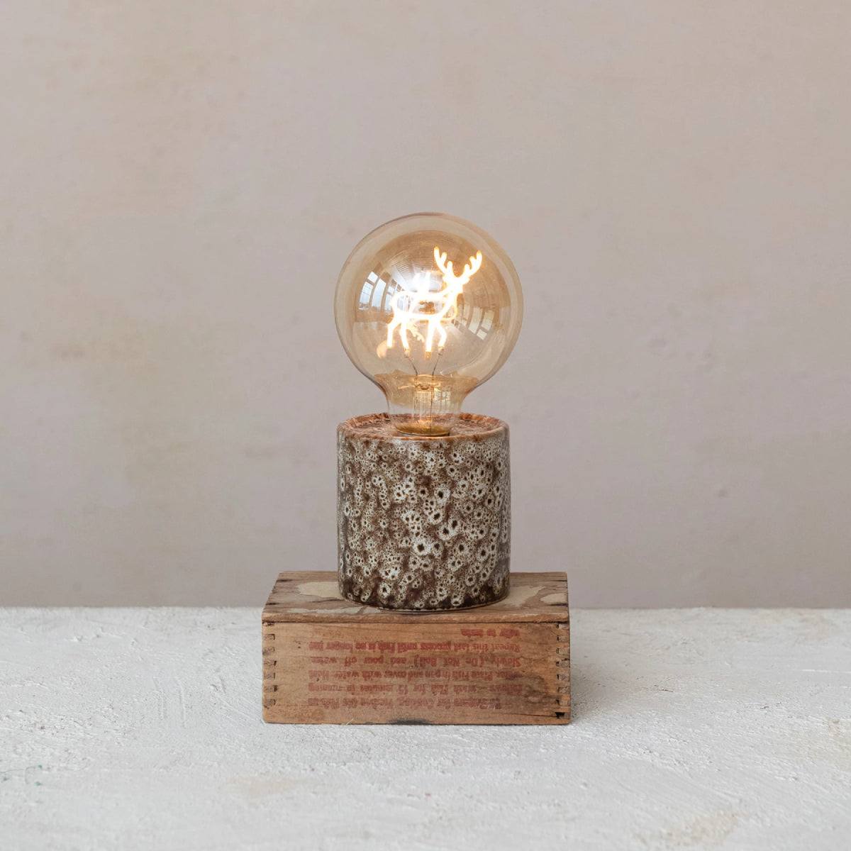 Creative Co-op Lamp with LED Deer Shape Filament Light Bulb - Brown/Cream