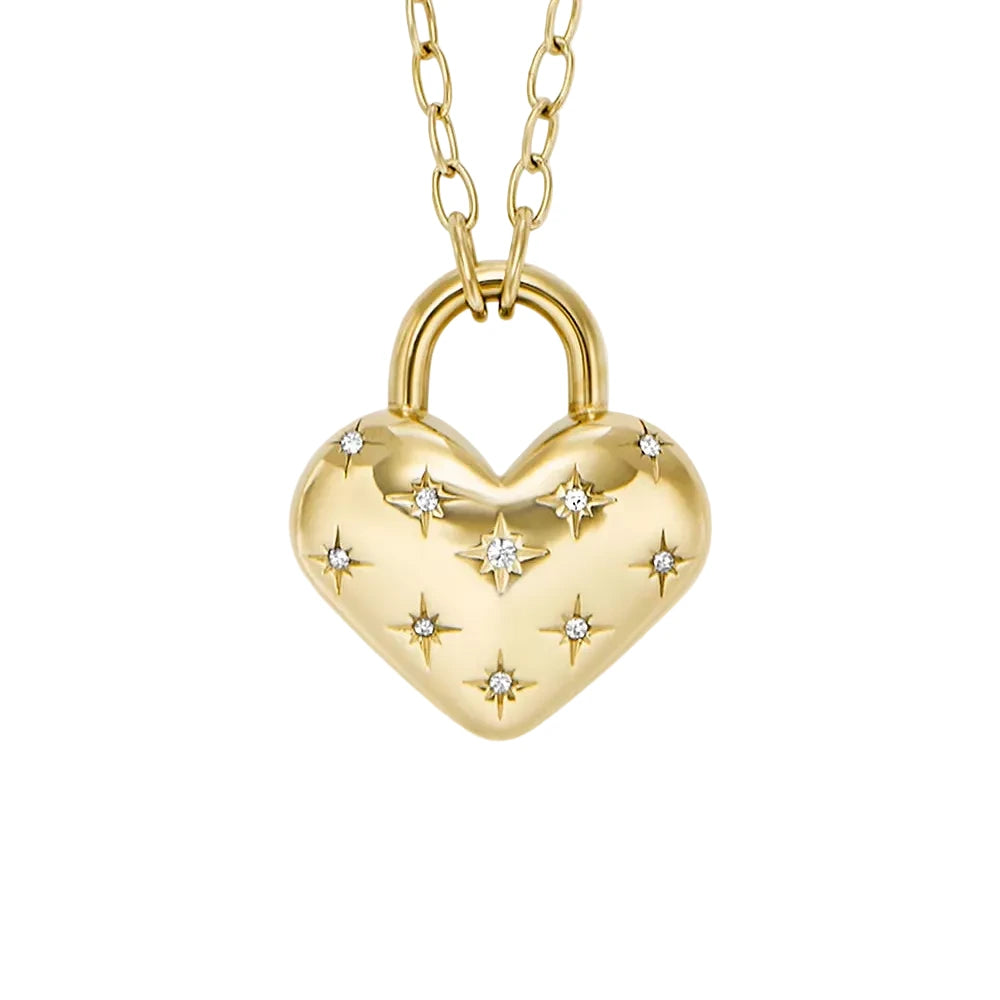 Fossil Sadie All My Love Heart Pendant Necklace in Gold-Tone Plated Over Stainless Steel