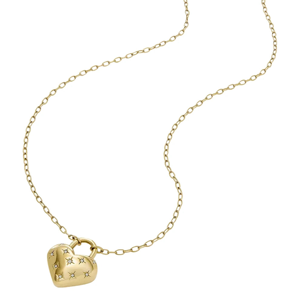 Fossil Sadie All My Love Heart Pendant Necklace in Gold-Tone Plated Over Stainless Steel