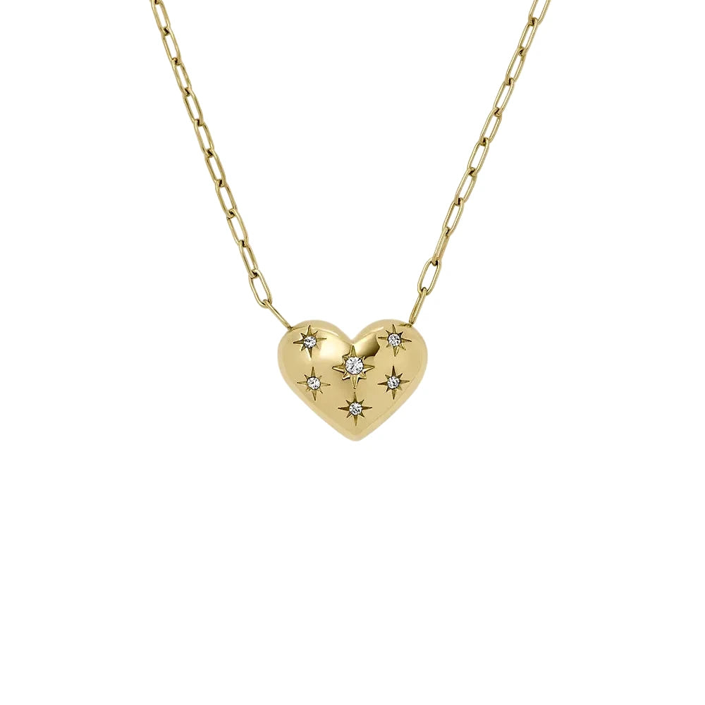 Fossil Sadie All My Love Gold-Tone Stainless Steel Heart Pendant Necklace ( Small )