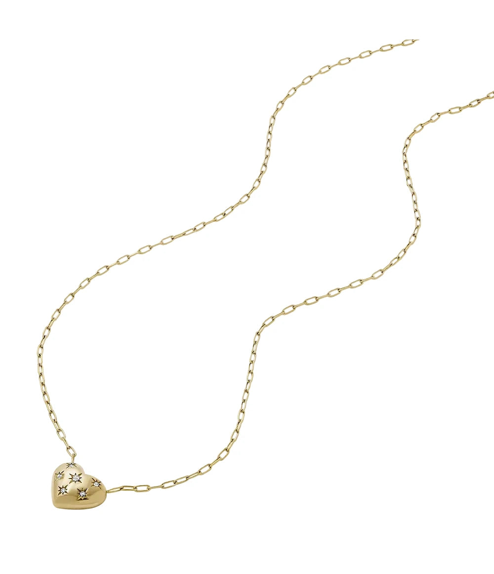 Fossil Sadie All My Love Gold-Tone Stainless Steel Heart Pendant Necklace ( Small )