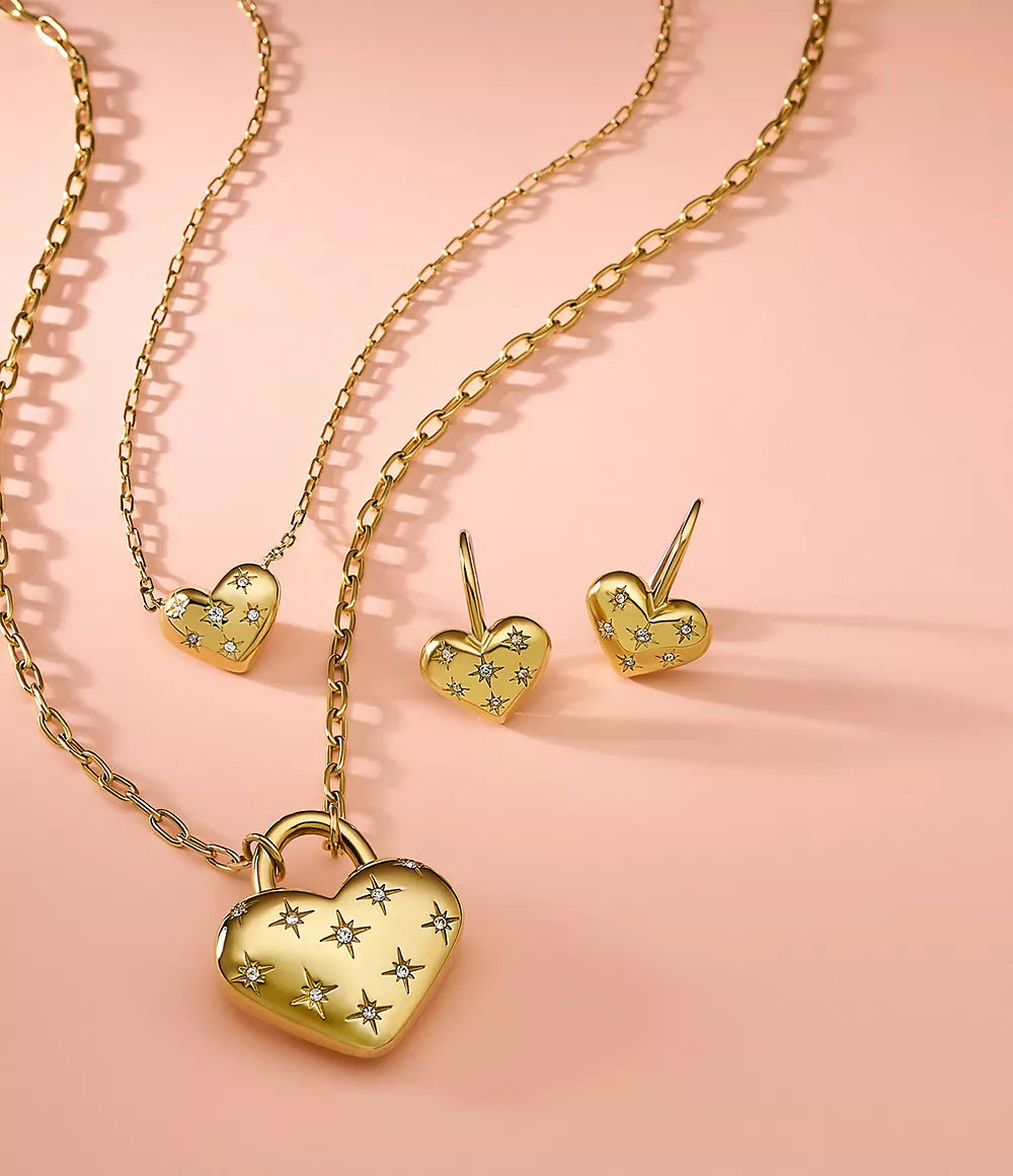 Fossil Sadie All My Love Gold-Tone Stainless Steel Heart Pendant Necklace ( Small )