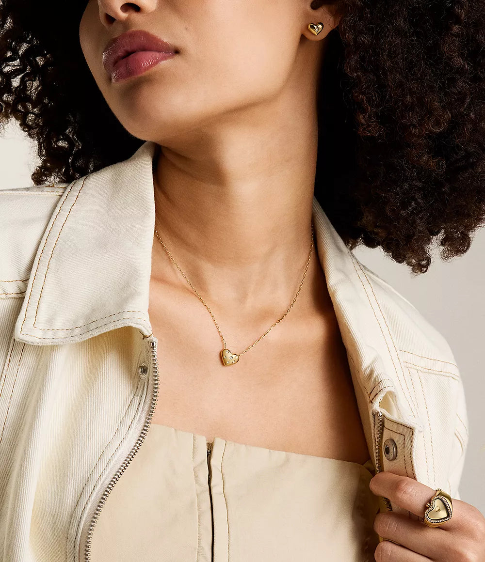 Fossil Sadie All My Love Gold-Tone Stainless Steel Heart Pendant Necklace ( Small )