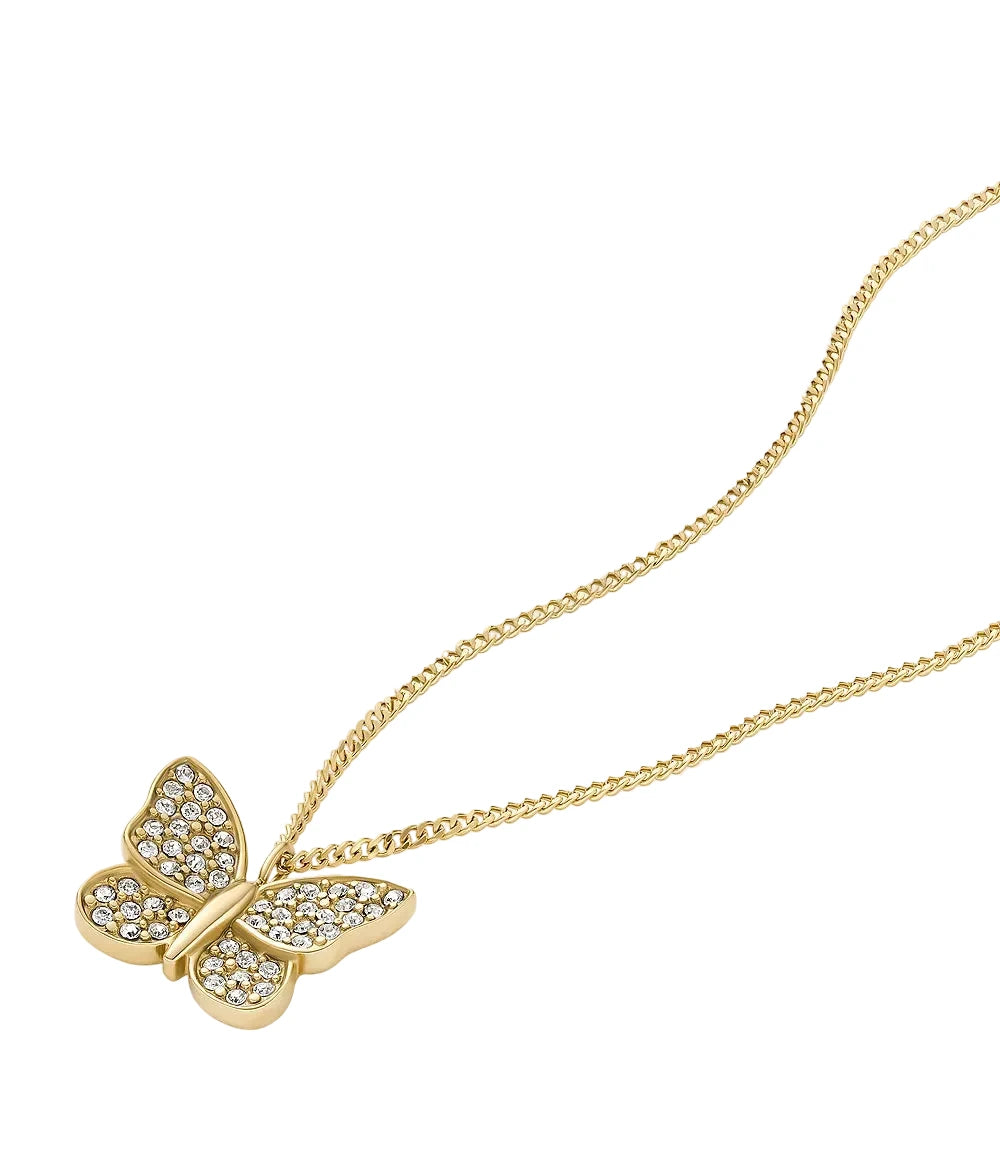 Fossil Sutton Pavé Butterfly Pendant Necklace in Gold-Tone Plated Over Stainless Steel