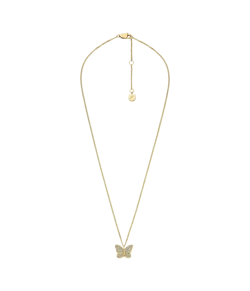 Fossil Sutton Pavé Butterfly Pendant Necklace in Gold-Tone Plated Over Stainless Steel