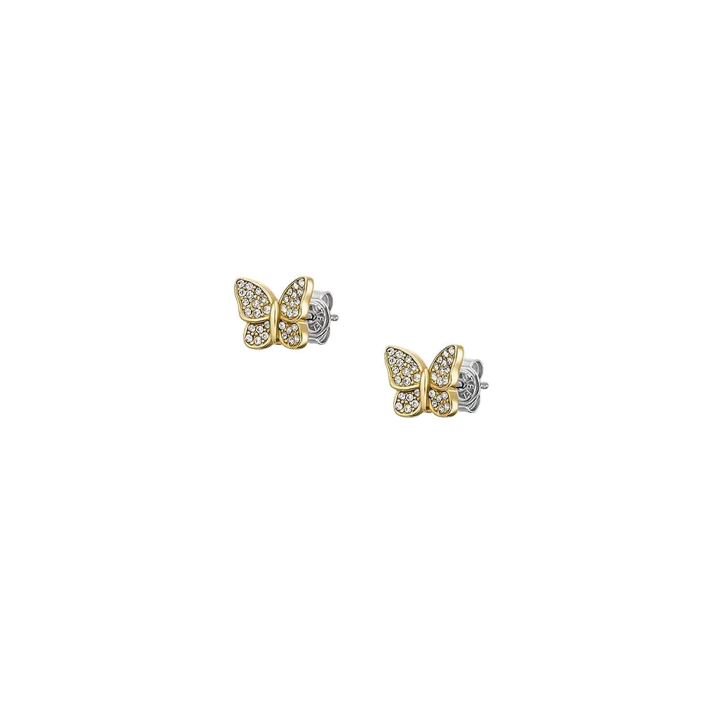 Fossil Sutton Pavé Butterfly Stud Earrings in Gold-Tone Plated Over Stainless Steel