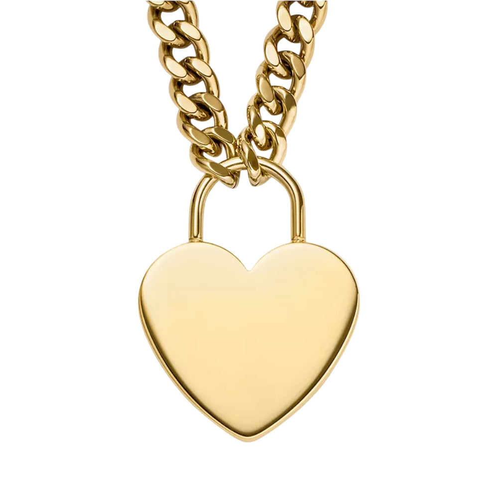 Fossil Sutton Heart Necklace in Gold-Tone Plated over Stainless Steel
