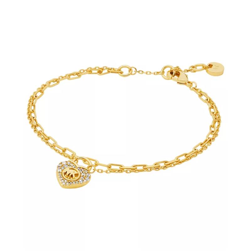 Michael Kors Women's Cubic Zirconia Double Layer Heart Lock Chain Bracelet in Gold