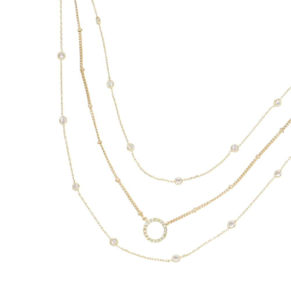 Ettika Monroe Crystal Strand Layered Necklace in 18K Gold Plated over Brass