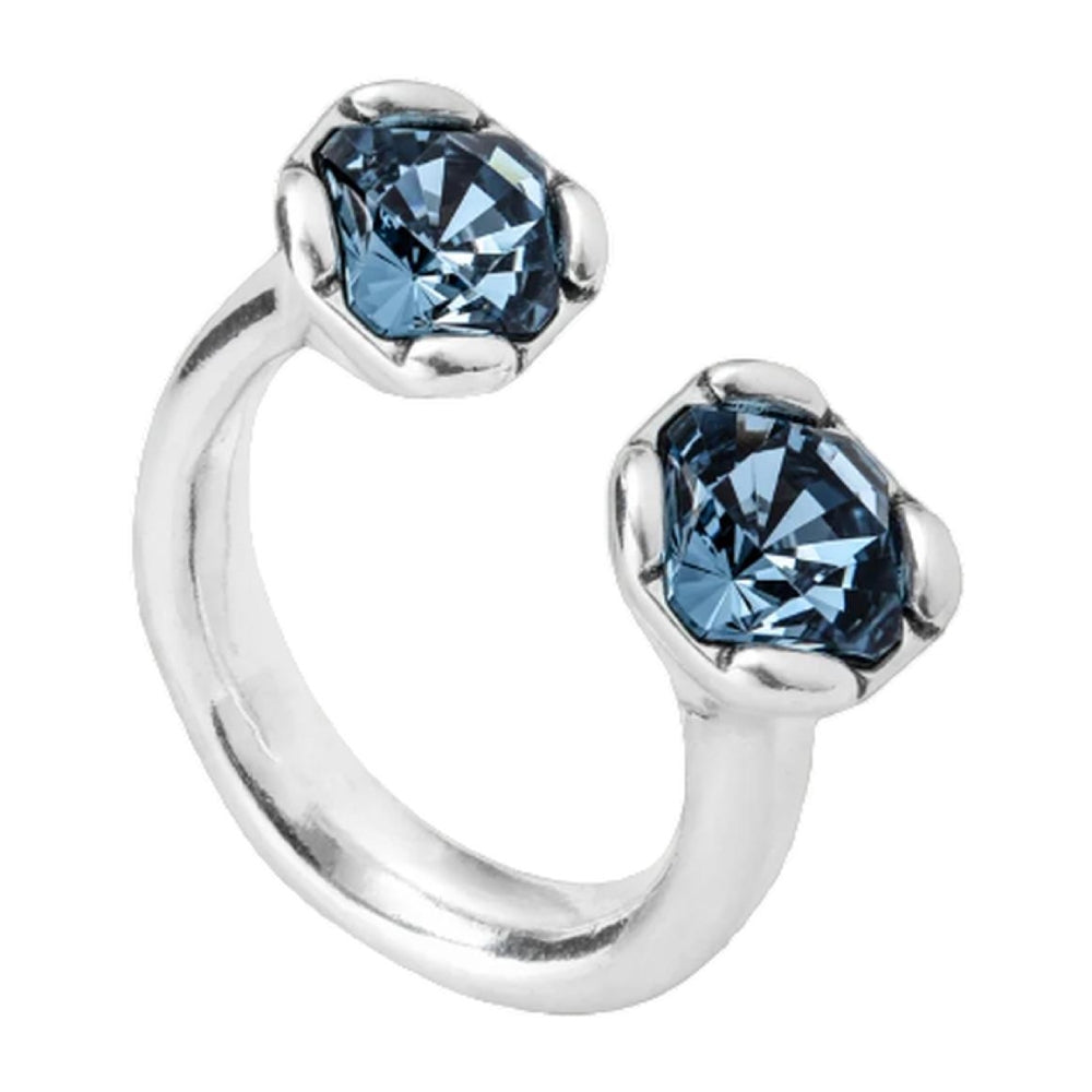 UNOde50 Charismatic Women's Two Blue Faceted Crystal Ring in Sterling Silver-Plating over Metal Alloy