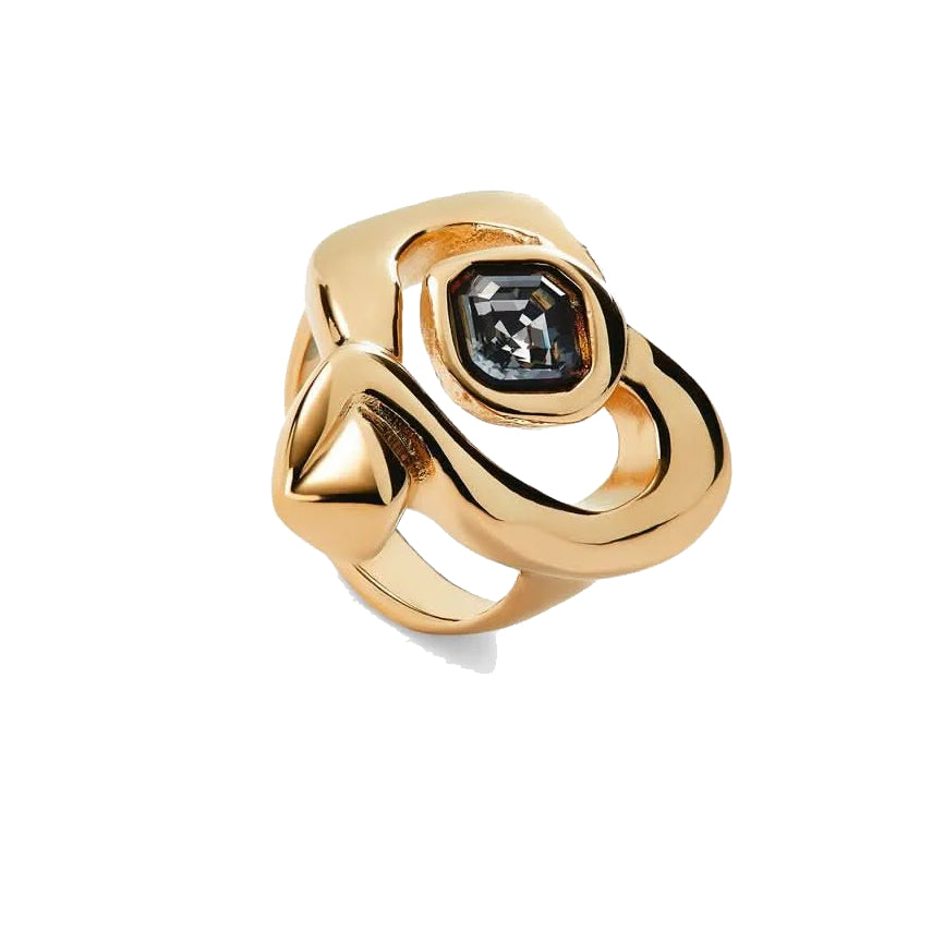 UNOde50 Ser Expresiva Women's Black Crystal Ring in 18K Gold-Plating over Metal Alloy