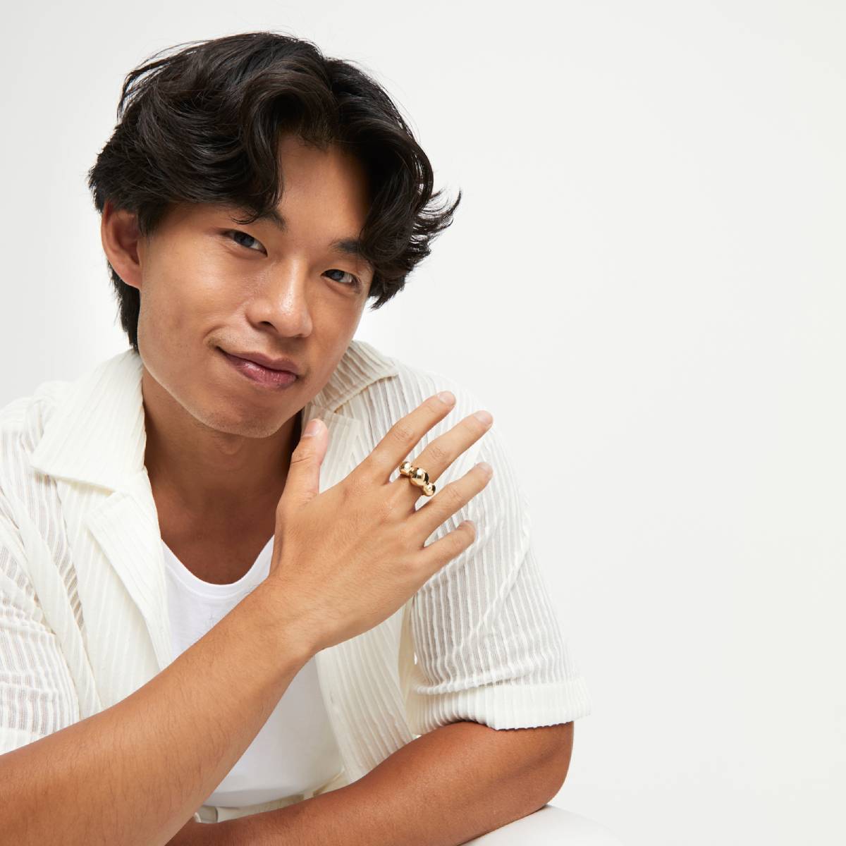 UNOde50 Ser Intrepida Unisex Three Central Beads Ring in Metal