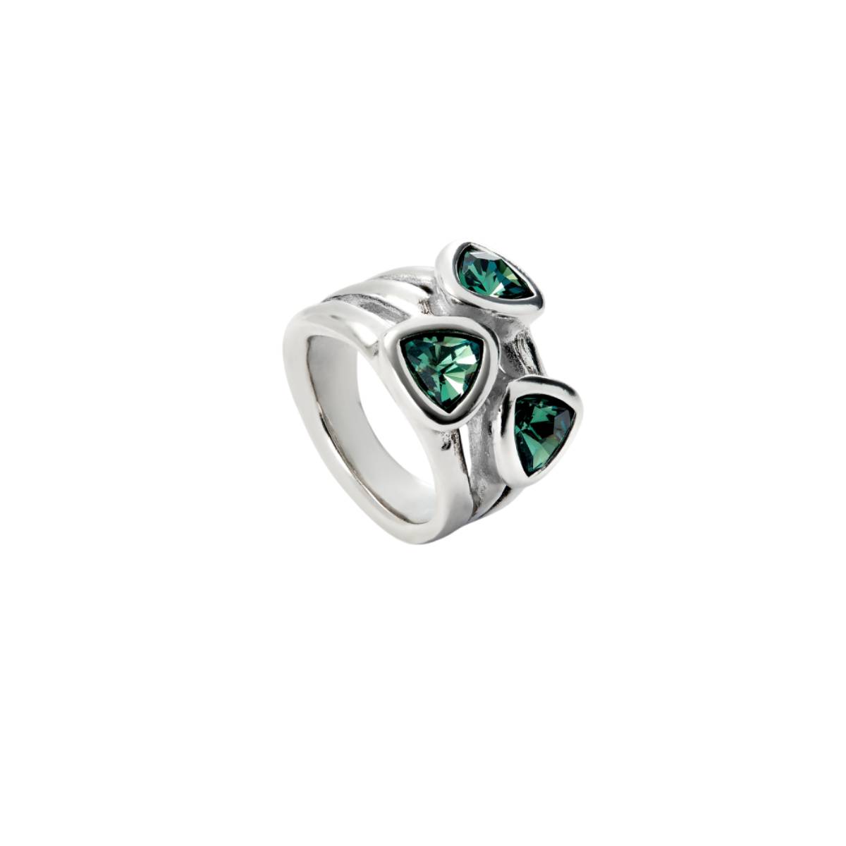 UNOde50 Ser Camaleonica Women's Three Green Crystals Ring in Sterling Silver-Plating over Metal