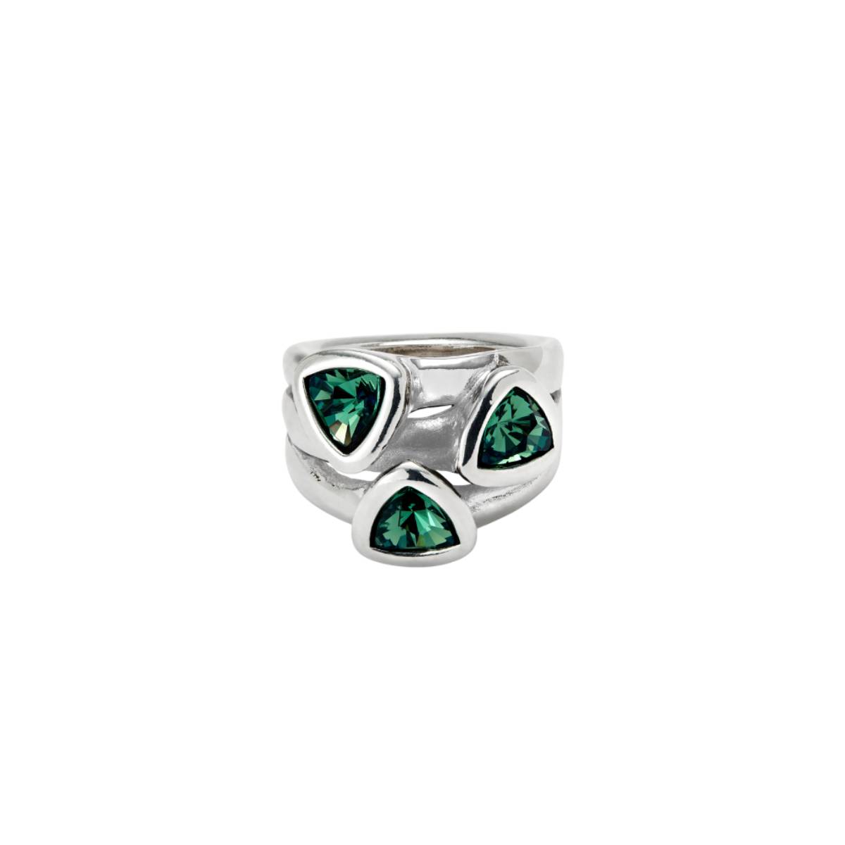 UNOde50 Ser Camaleonica Women's Three Green Crystals Ring in Sterling Silver-Plating over Metal