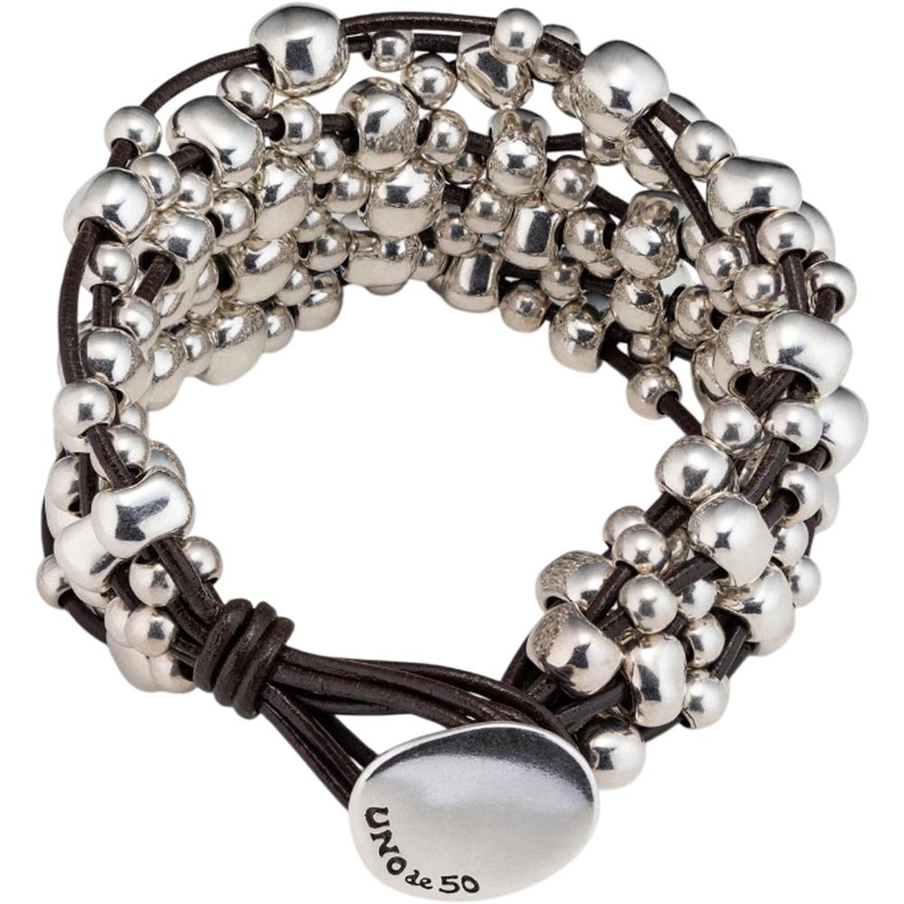 UNOde50 Crazy Goat Women's Leather Beaded Bracelet in Sterling Silver-Plating over Metal