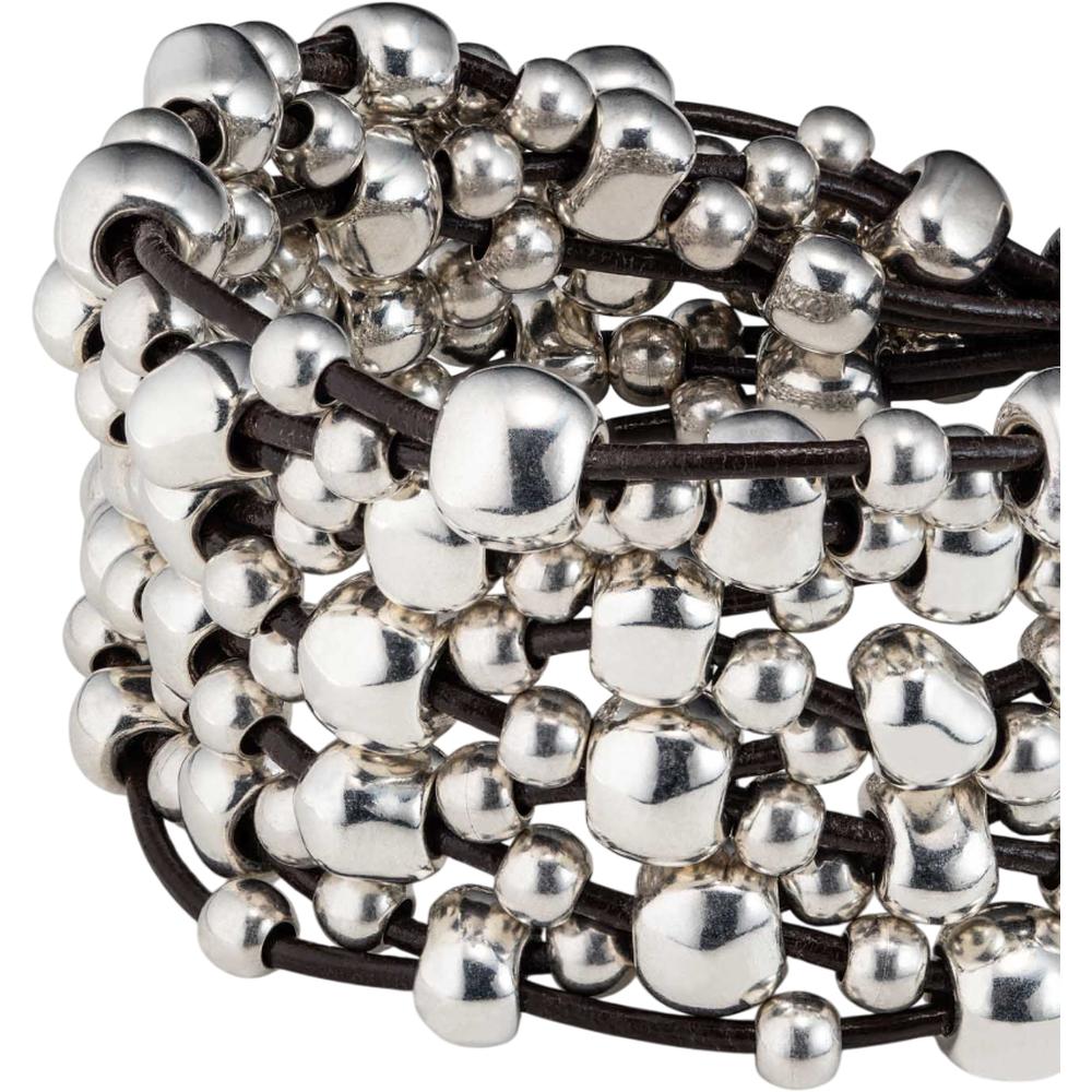 UNOde50 Crazy Goat Women's Leather Beaded Bracelet in Sterling Silver-Plating over Metal
