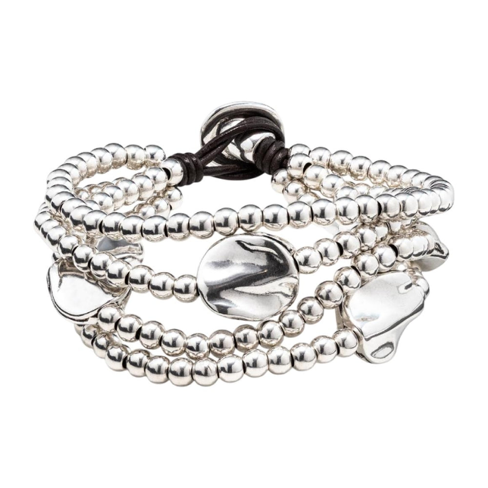 UNOde50 A Beautiful Mind Women's Three Strand Leather Beaded Bracelet in Sterling Silver-Plating over Metal