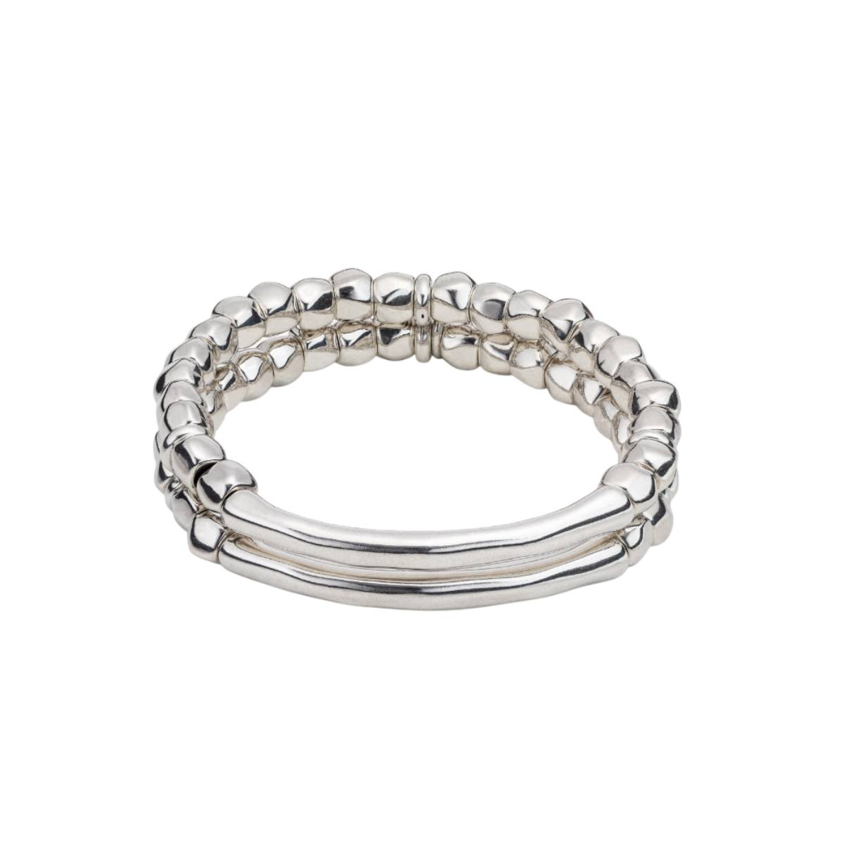 UNOde50 Tandem Unisex Large Tubular Piece Double Strand Beaded Bracelet in Sterling Silver-Plating over Metal