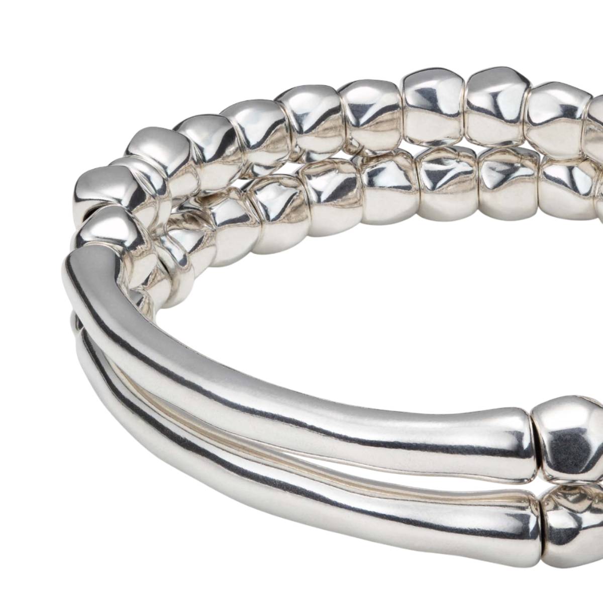 UNOde50 Tandem Unisex Large Tubular Piece Double Strand Beaded Bracelet in Sterling Silver-Plating over Metal