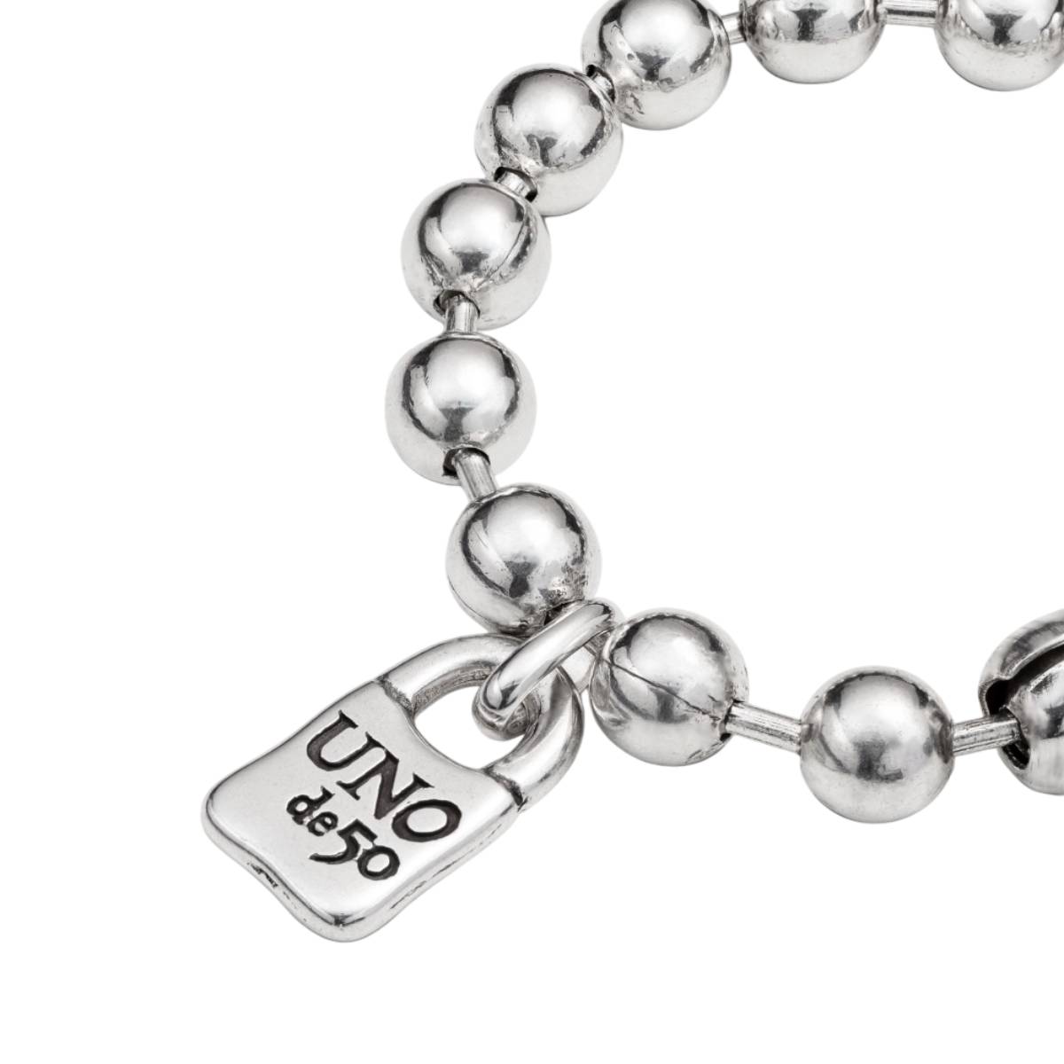 UNOde50 Snowflake Unisex Padlock Charm Beaded Bracelet in Metal