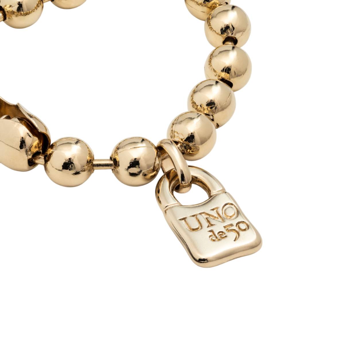 UNOde50 Snowflake Unisex Padlock Charm Beaded Bracelet in Metal